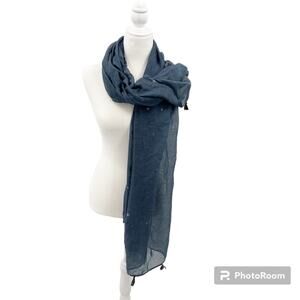 NEW Maurices Blue Tassel Sheer Scarf Diamond Print Boho Festival Hippie Casual